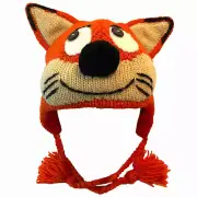Fantastic Mr Fox Knitted Hat with Cute Bobble Nose and Pointy Ears, Fleece Lined