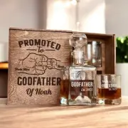 Personalized Godfather Whiskey Set – Wood Box with Decanter & 2 or 4 Glasses