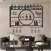 Wine Rack Wall Mounted with LED Light with Wine Glass Holder,Floating Bar Shelves,Liquor Bottle Display Shelf,Wine Glass Storage Racks,Bar Cabinet for Home Kitchen Wine Cellar Gold/Black