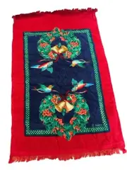 Vintage Hilasal Christmas Birds Mistletoe Wreath Hand Towel 100% Cotton 15x25”