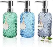 3pcs Glass Soap Dispenser Bottle with Pump, 14 oz Refillable Liquid Hand Jar Dispenser with Label, Dish Soap Dispenser Hand Wash Dispenser for Bathroom, Kitchen, Countertop, Laundry Room