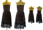 New PORTMANS SIGNATURE Geometric Lace Gown Dress Black over Nude Size 10 Tags