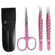 Eyelash Extention Tweezer Set with Eyebrow Scissor Kit. Stainless Steel