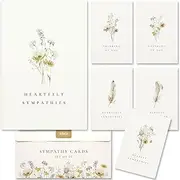 KIBAGA Beautiful Sympathy Cards Set of 20 with Envelopes and Stickers - Perfect Bulk Set To Express Your Condolences - Floral and Feather Assortment w/a Simple Heartfelt Note