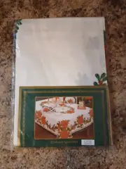 Vtg NIP Oval Montgomery Ward Christmas Holiday Poinsettia Tablecloth Sealed