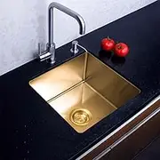 Kitchen Sink Stainless Steel Under Mount Single Bowl Sink Top Mount Laundry Sink Kitchen Heavy Duty Small Bar Sink Drop in for Home Laundry Kitchen Restroom (Gold,45x44)