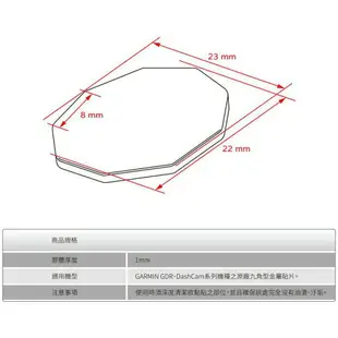 3M01【3M雙面膠2入裝】GARMIN 行車記錄器專用 GDR DashCam 適用 防水 耐高溫 九角形 背貼【加助黏劑更黏】 破盤王 台南