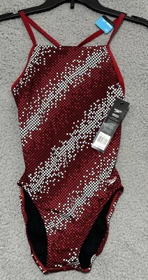 NEW Speedo swimsuit one-piece Womens 6/32 Performance Train Tech III Red White