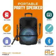 12" Bluetooth Party Speaker w/ LED Lights, USB, SD, FM, Mic Input, Rechargeable