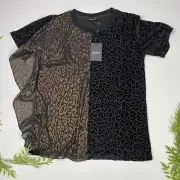 DKNY Top Blouse Sz S Mixed Print Two Tone NWT