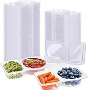 40PCS Double Compartment Condiment Container with Lids, 2 Compartment Snack Containers, Reusable Plastic Sauce Containers, Compartment Container for to-go Sauce, Sampling, Travel Snack