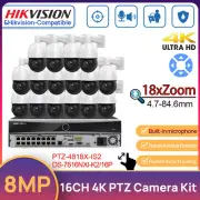 Hikvision 16CH 12MP POE NVR 4K 18xZoom IR Dome PTZ Camera System Auto Tracking