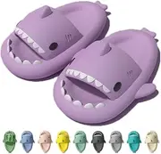 [Jfxgjuv] Shark Slides Kids, Shark Slippers Kids, Boys Girls Cloud Shark Slides Non-Slip Novelty Open Toe Sandals Thick Sole Beach Pool Shoes Shower Sandals, Purple, 1 Little Kid