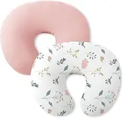 Little Grape Land Nursing Pillow Covers 2 Pack for Baby, Soft 100% Cotton Covers for Breastfeeding Pillows, Breathable Muslin Nursing Pillow Cases Fit Standard Nursing Pillows Pink Bunny