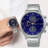 在飛比找momo購物網優惠-【agnes b.】紳士太陽能三眼計時手錶-藍/40mm 女