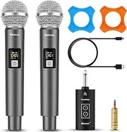 Bietrun Wireless Microphone, UHF Dual Handheld Cordless Dynamic Metal Mic Set with Rechargeable Receiver, 1/4'' Plug Output, for Karaoke, Church, Wedding, Party Singing(98 ft Range)(Auto Connect)