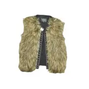NEW Miss Me Medium Gray Polyester Vest Faux Fur Open Front Snap Knit