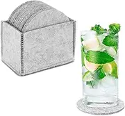 Felt Coasters Set of 12 Round for Glasses with Storage Box, Diameter of 10 cm (Light Grey)