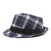 Plaid Jazz Hat Men Spring Summer Classic Plaid Hat Women British Vintage Panama Fedora Hats Gentleman Hat Sun Visor Caps navy blue 56-58cm