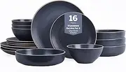 Stone Lain Lauren Modern Stoneware 16-Piece Round Dinnerware Set, Plates and Bowls Set, Dish Set for 4, Charcoal
