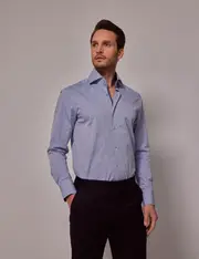 Hawes & Curtis Blue Paisley Jacquard Slim Shirt | High Collar Size: XS