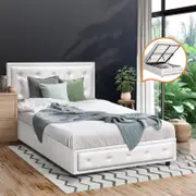 Oikiture Bed Frame King Single Size Gas Lift White ENZO