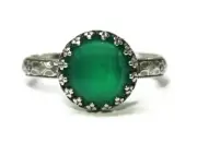 10mm Rose Cut Green Onyx Ring Symmetrical Flower Crown 925 Sterling Silver