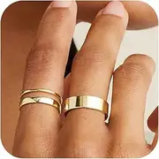 [Poxtex] Gold Rings for Women Non Tarnish, Stackable Wedding Bands That Don't Tarnish for Men, Stainless Steel Chunky Knuckle Pinky Ring Set for Jewelry Gift Size 5/6/7/8/9/10
