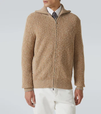 NWT $4200 Brunello Cucinelli Men's Cashmere-Lambswool Zip Cardigan 50/ 40US A252