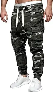 [Generic] Men's Camo Cargo Pants Drawstring Elastic Waist Slim Fit Stretch Sweatpants Outdoor Athletic Joggers Pants Pockets