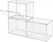Clear Stackable Plastic Storage Bins with Magnetic Lid, Dustproof Book & Cosmetic Display Cases, Large Figures Collectibles Showcase, Shoe Box, Protection Organizer (Transparent, L-3 Pack)