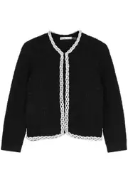 Alice + Olivia Akira Crystal-embellished Waffle-knit Cardigan - Black - S (UK 8-10 / S) S (UK 8-10 / S)