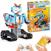 Catzon STEM Building Blocks Robot for Kids Remote Control Educational Puzzle Building Block Toys Kits-Blue
