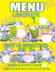 Lemonade Menu SIGN - w/price circles Concession Trailer,Stand,Cart 18" x 24" PVC