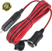 12V Cigarette Lighter Cable Plug&Socket 6FT Extension w/ Waterproof Cover 15A Fu