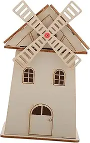 CIYODO Solar Windmill Science Model Wooden Windmill House Prop Kids Science Toy Solar Powered House Toy Model Unfinished Windmill House Prop Assembly Solar Power Toy