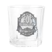 50th Badge Whisky Drinking Glass Scotch/Bourbon Cup Birthday Gift Clear 260ml