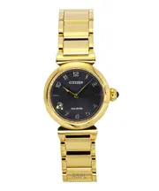 Citizen L Mae Bells Mini Eco-Drive EM1132-88H Ladies Watch Gold Tone Stainless Steel Diamond Accent 50M