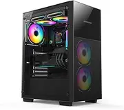 Mid-Tower ATX/Micro-ATX/Mini-ITX Computer Case, Tempered Glass Panel Grid Front Panel, Vertical GPU Bracket Supports Water Cooling(Black)