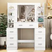 Large Vanity Desk with Mirror & Lights,Dressing Table with Built - in 11 LED Lights,7 Drawers,White Vanity Table 3 Lighting Modes Adjustable Brightness (White)