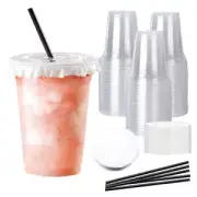 20-100*Clear Plastic Cups with Lids And Straw Slot Lid Coffee Cup for Cold Drink