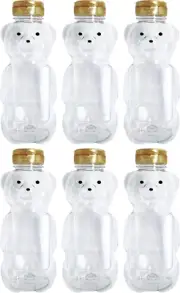 6 Pack of 24 Ounce Honey Bears with Sealable Gold Flip Top Lids (24 Oz. Bear, 6P