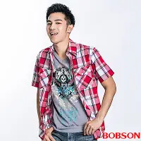 在飛比找Yahoo奇摩購物中心優惠-BOBSON 男款格紋短袖襯衫(紅23005-53)