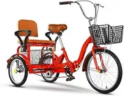 Folding Adult Tricycle,16inch Tandem Tricycle with Rear seat for Elderly,3 Wheels Cruiser Trike Bike with Sensitive Brakes,Saddle and Handlebar Height Adjustable,Cargo and Manned Trike