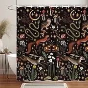 Fairy Rustic Forest Shower Curtain for Bahtroom, Country Woodland Wild Animals Butterfly Mushroom Set Hunting Shower Curtain, Farmhouse Rustic Cabin Lodge Shower Curtain Set with Hooks 70X70IN