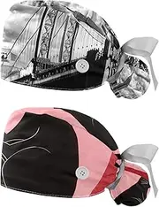 [YTYVAGT] 2-Pc,Nurse Scrub Caps,Scrub Hats with Buttons and Cotton Sweatband,Bridge Cloudy New York City