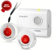 Caregiver Pager with 2 Wireless Call Buttons, SOS Alert System, Portable Alarm f