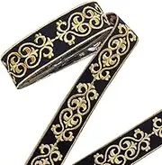 PH PandaHall 1.75 Inch Jacquard Ribbon, 4 Yards Hot Adhesive Floral Trim Black Gold Embroideried Lace Trim Woven Ribbon Fabric Trim Fringe for Sewing Clothing Ramadan Home Decor Wedding Bag Straps