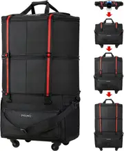 mixi Travel Bag with Wheels Expandable Foldable Luggage Bag Collapsible Rolling Travel Bag Duffel Bag with Handle Large Capacity Suitcase, Black, 11.81 inches x 19.68 inches x 4.72 inches, Expandable