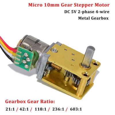 Mini 10MM DC 5V 2-Phase 4-Wire Metal Gearbox Worm Gear Stepper Motor US STOCK